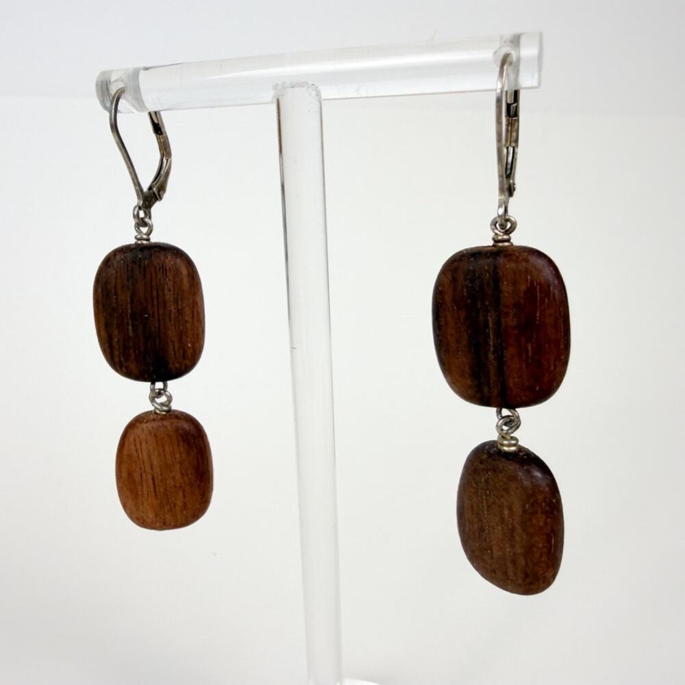 Wood Bead Earrings with Sterling Silver Earring Backs - Picture 3 of 7